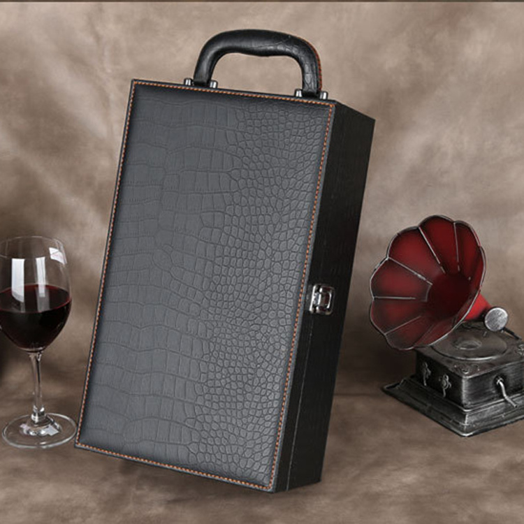 Wholesale Custom Excellent Luxury Gift Wine champagne Boxes Leather Box for wine glasses and bottles