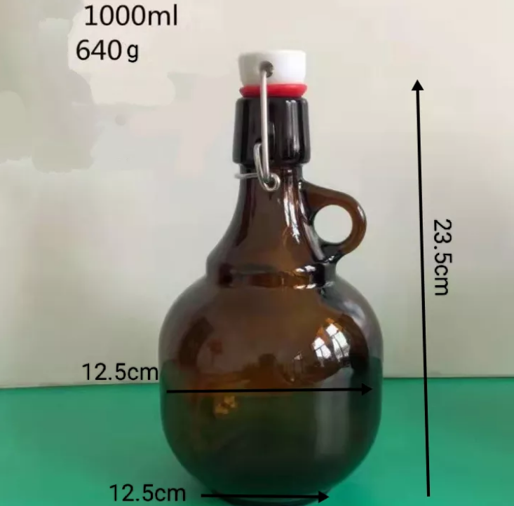 High-quality big capacity half gallon 1 liter 2 L 32 oz amber California growler cerveza beer jug glass bottle for home brewing