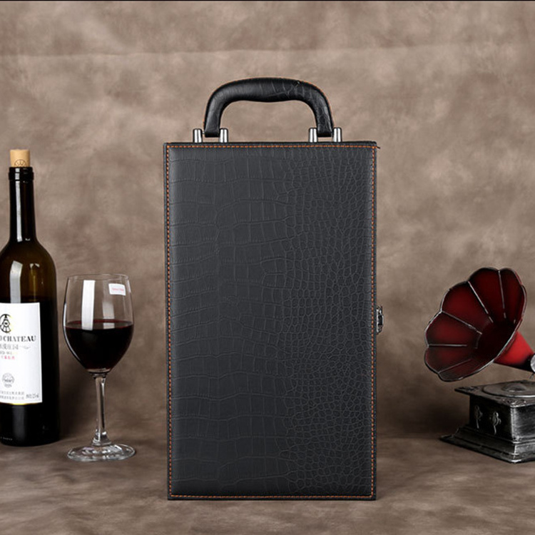 Wholesale Custom Excellent Luxury Gift Wine champagne Boxes Leather Box for wine glasses and bottles