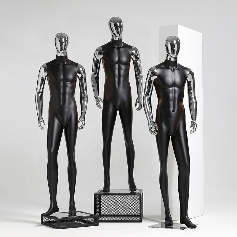 Gold chromed head and arms standing male mannequin