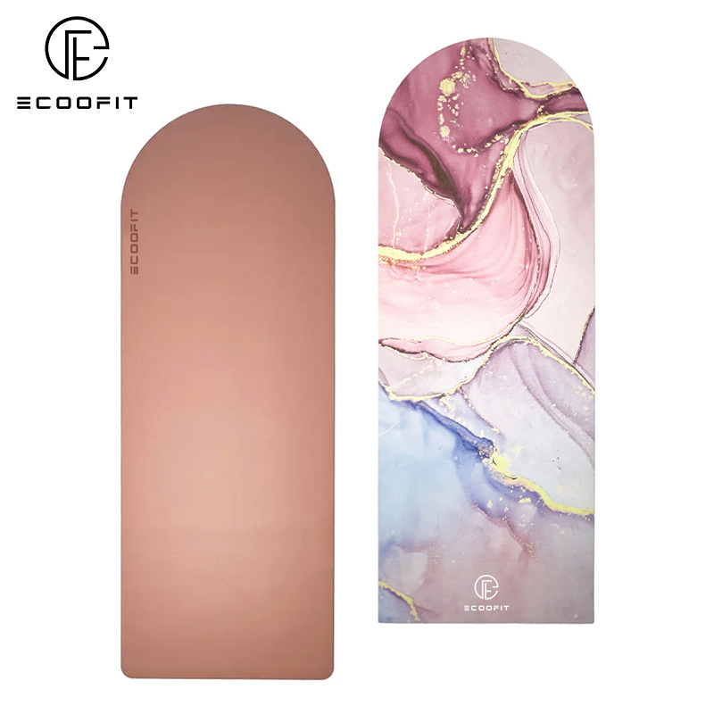 Ecoofit Nude Marble Eco Friendly Organic Recycle Custom Print Suede PU Rubber Non Slip Round End Oval Shape Arch Curve Yoga Mat