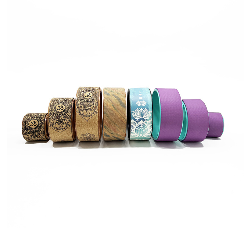 2022 New 3pcs Pack Stretcher ABS Massage Back Roller Stretch Tool Back Pain Custom Print Mandala Cork TPE Yoga Wheel Set of 3