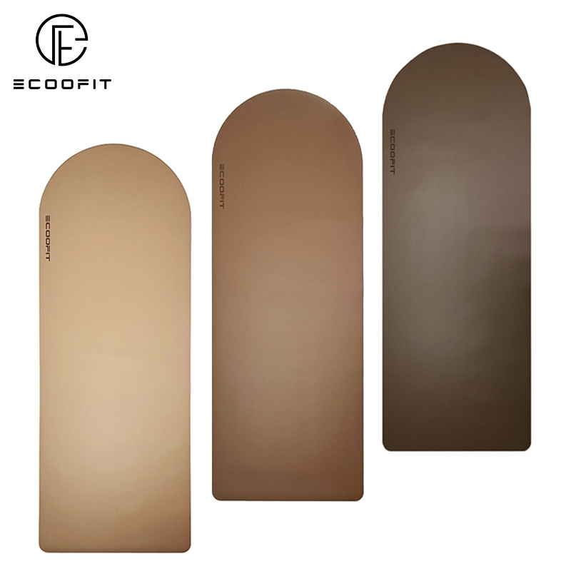 Ecoofit Nude Marble Eco Friendly Organic Recycle Custom Print Suede PU Rubber Non Slip Round End Oval Shape Arch Curve Yoga Mat