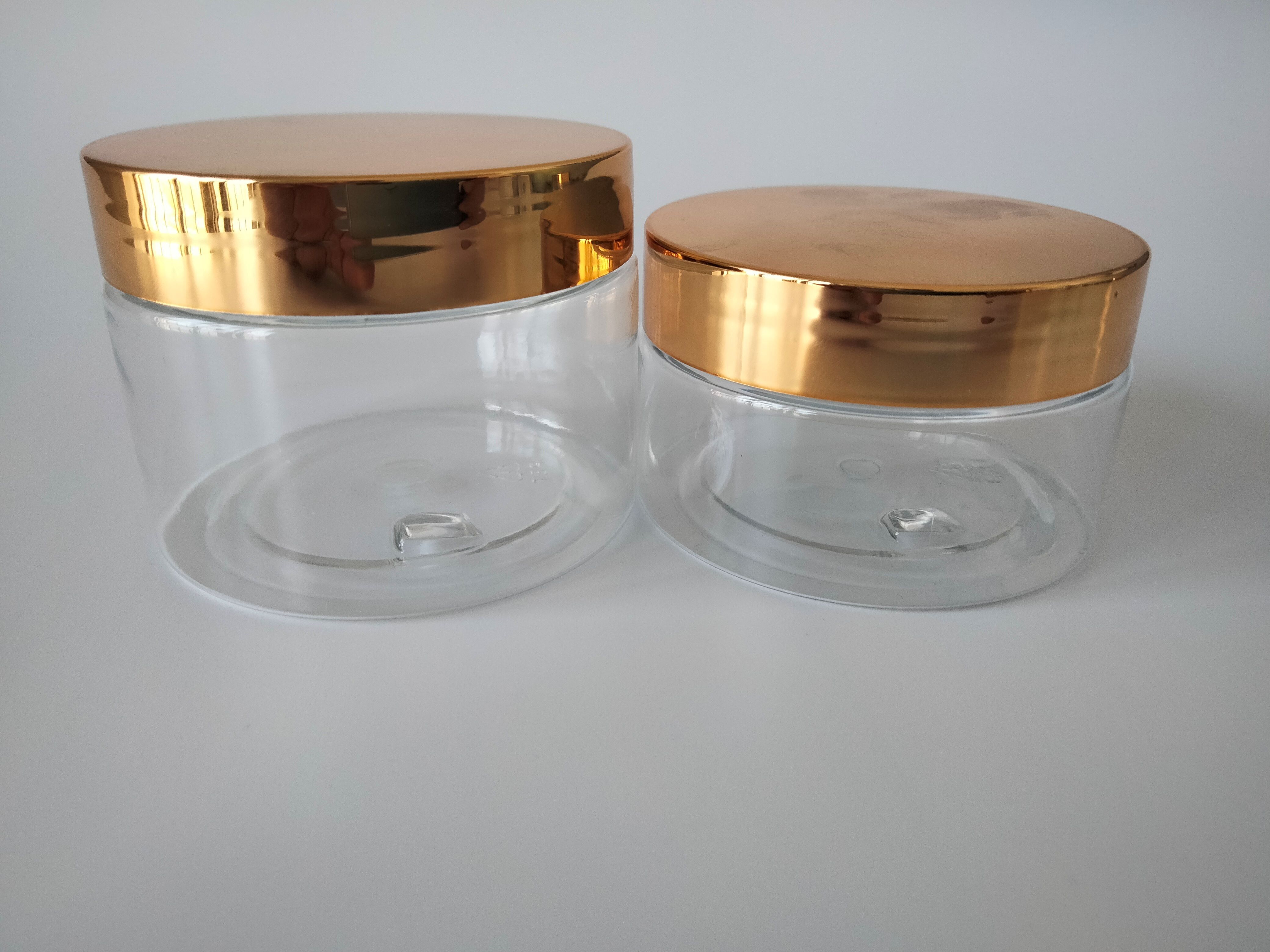 Transparent PET  200ml 250ml 300ml 500ml Clear Body Butter Plastic Jar With Gold Screw Lid 4oz 8oz 16 oz