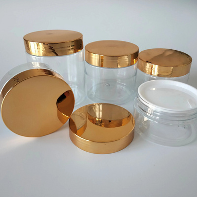 Transparent PET  200ml 250ml 300ml 500ml Clear Body Butter Plastic Jar With Gold Screw Lid 4oz 8oz 16 oz