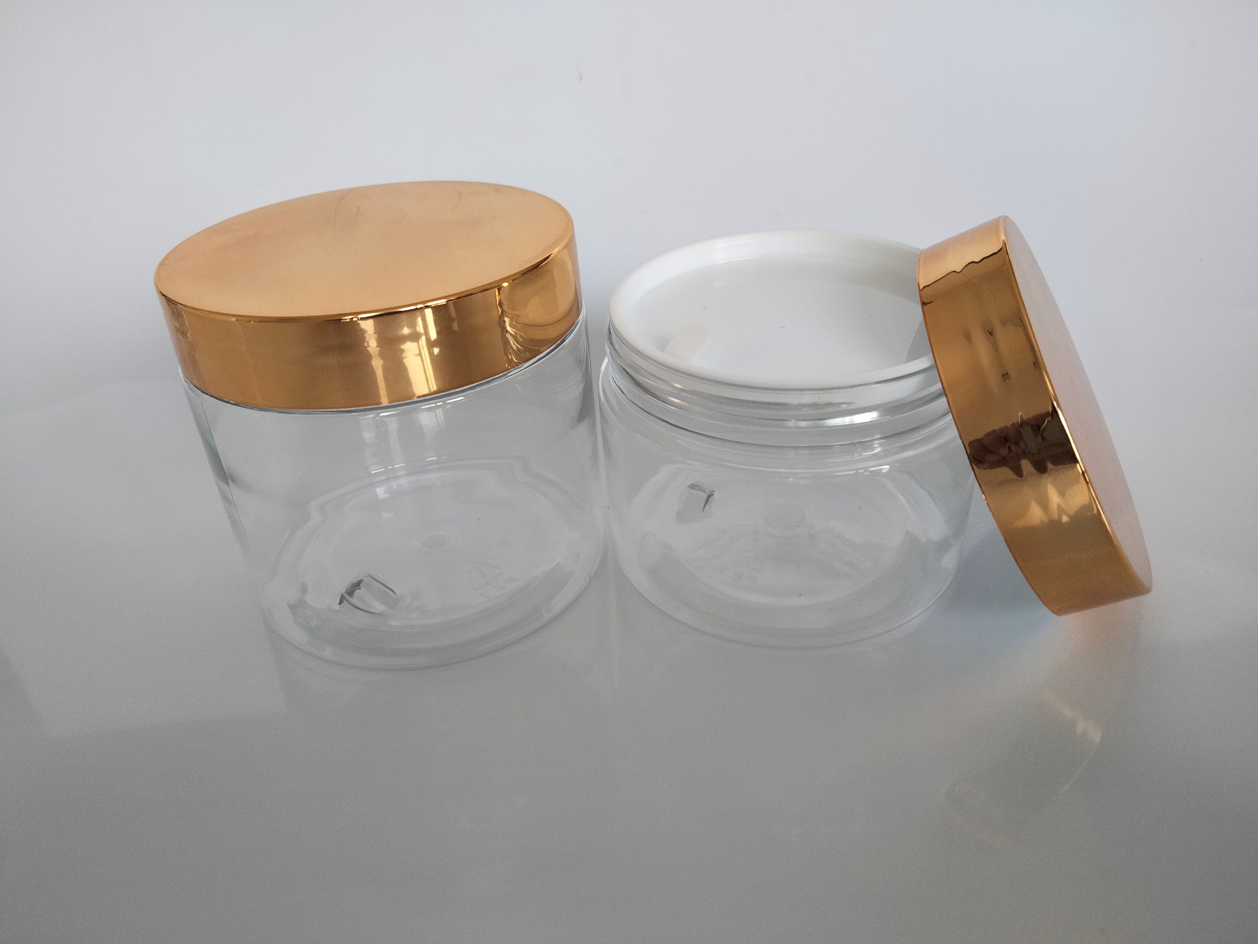 Transparent PET  200ml 250ml 300ml 500ml Clear Body Butter Plastic Jar With Gold Screw Lid 4oz 8oz 16 oz