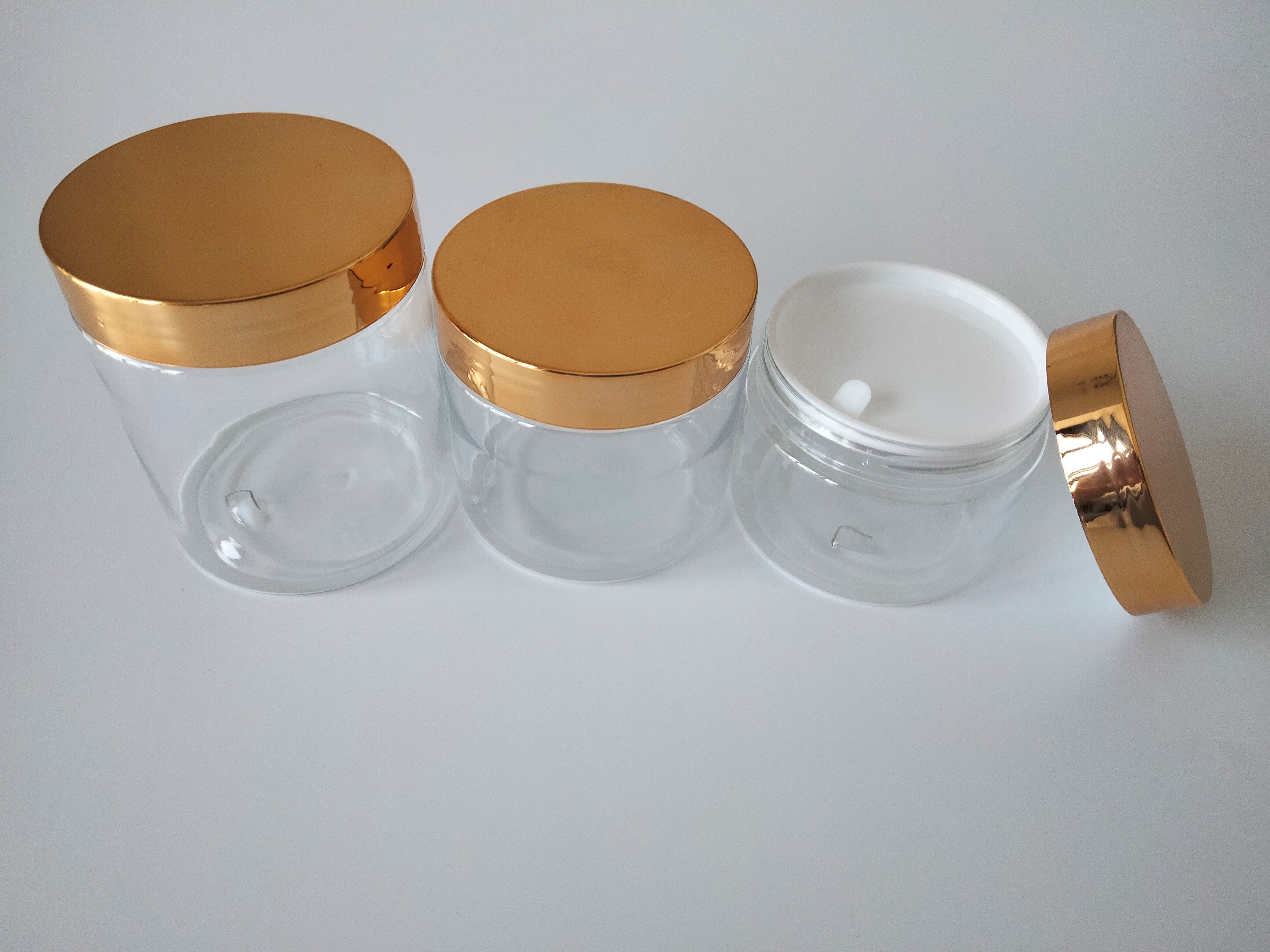 Transparent PET  200ml 250ml 300ml 500ml Clear Body Butter Plastic Jar With Gold Screw Lid 4oz 8oz 16 oz