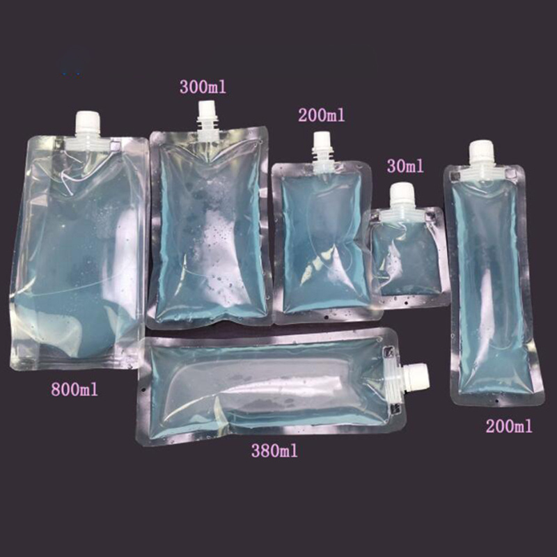 Biodegradable 100ml 200ml 1000ml Clear Transparent Carry Squeeze Bag PLASTIC Spout Shape Pouch Juice Drink With Closure Up Pouch