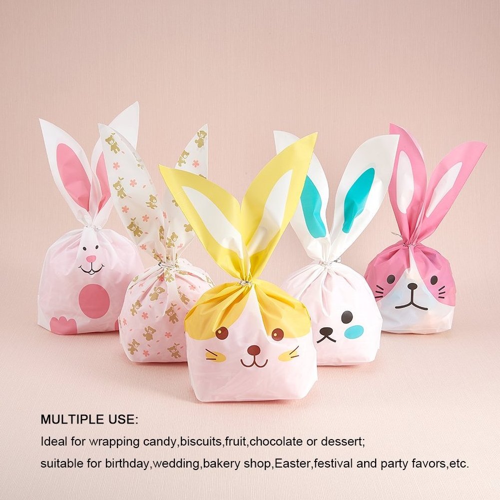 Custom Easter Cartoon Cute Children Rabbit Long Ear Bunny Bag Lovely Bunny Ears Gift Wrap Candy Plastic Packing Decoration Bags