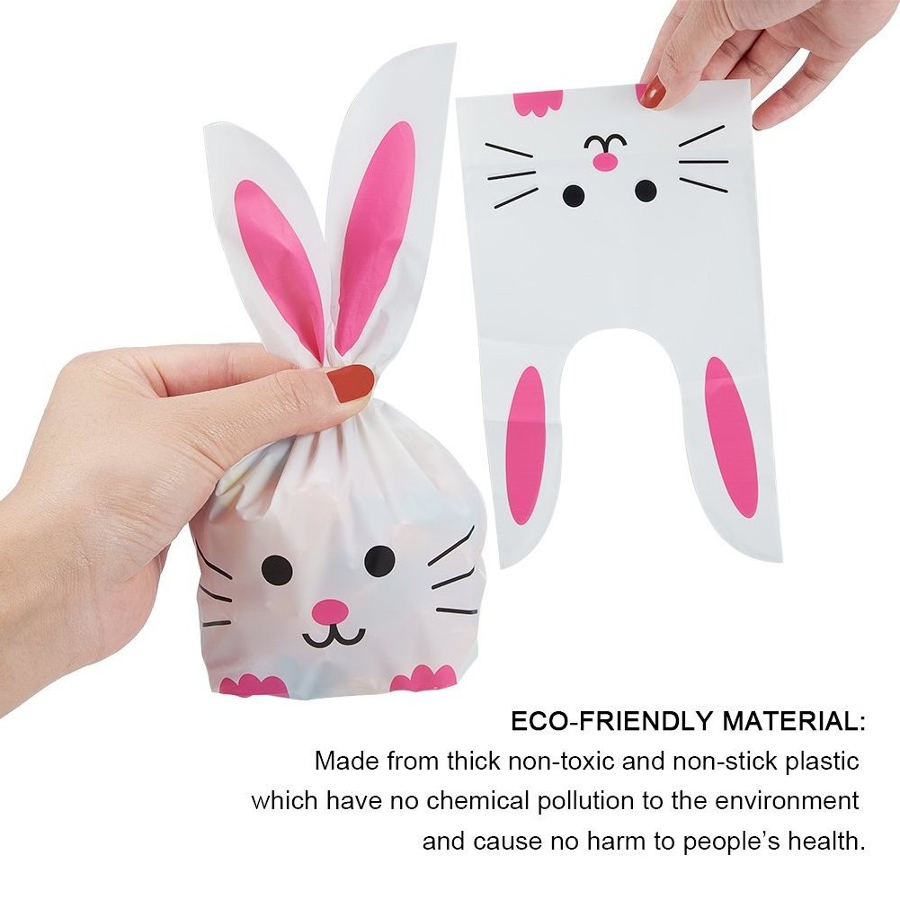 Custom Easter Cartoon Cute Children Rabbit Long Ear Bunny Bag Lovely Bunny Ears Gift Wrap Candy Plastic Packing Decoration Bags