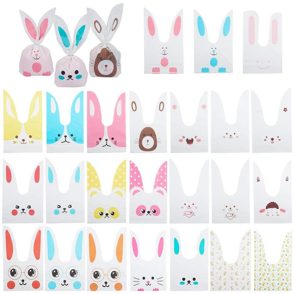 Custom Easter Cartoon Cute Children Rabbit Long Ear Bunny Bag Lovely Bunny Ears Gift Wrap Candy Plastic Packing Decoration Bags