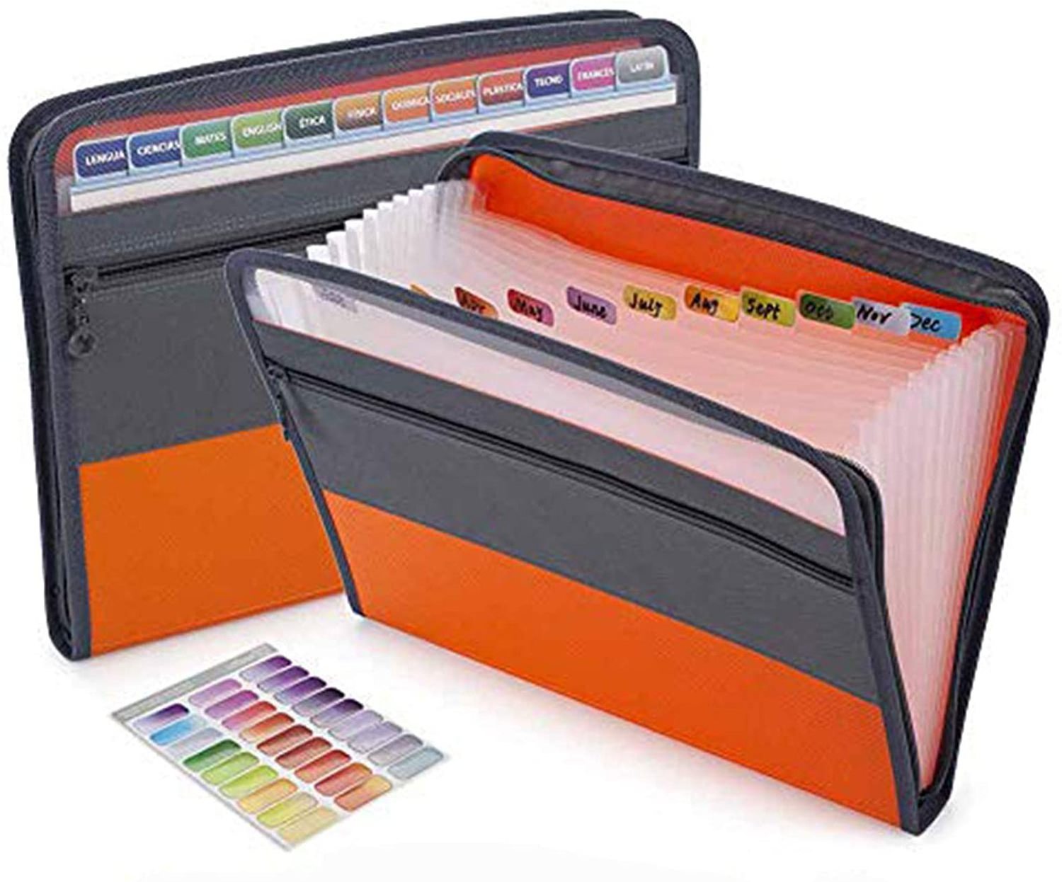 Black Blue Orange Pink Green 13 Pocket A4 Document Organizer Zipper Closure Accordion Expanding File Folder with Sticky Labels