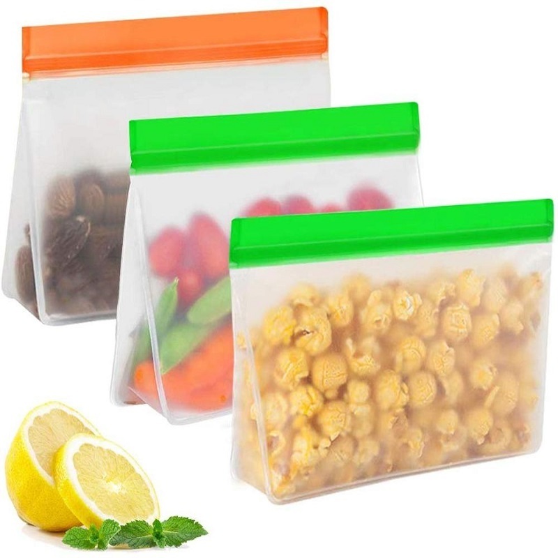 Washable Custom PEVA Food Pouch Safe Reusable Snack Bags Freezer-Safe Convenient Storage Bags Ziplock Bags