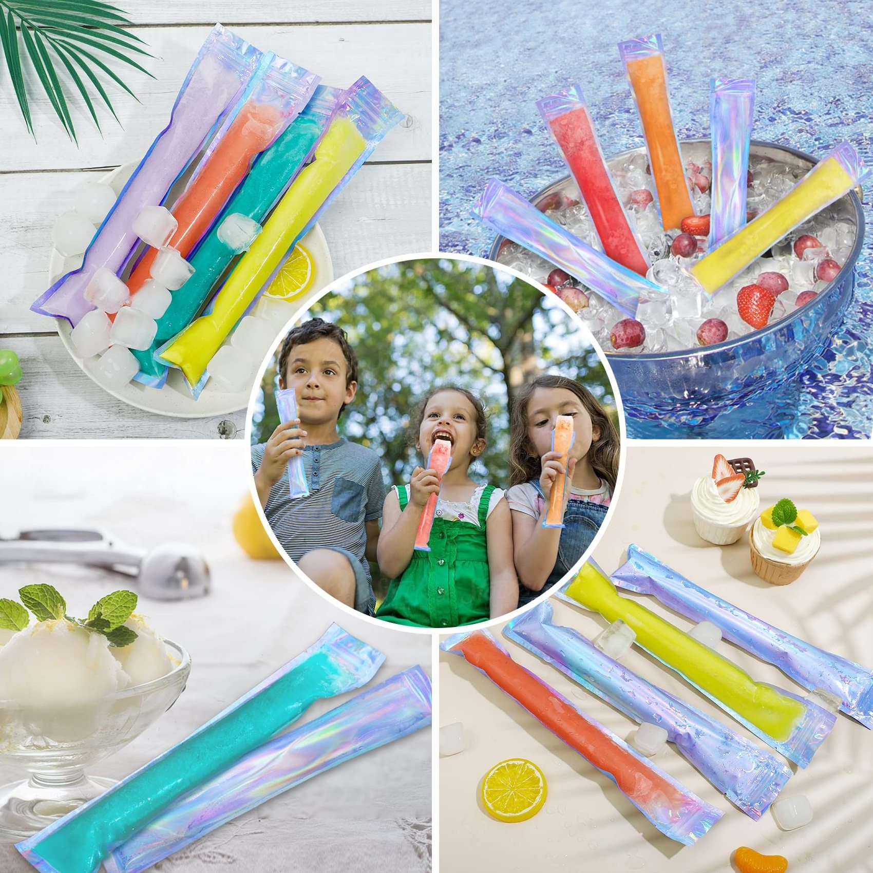 Bpa Free 11 X 1.96 Inch Freezer Diy Yogurt Tubes Plastic Popsicle Making Mold Bag Holographic Ice Pop Bags