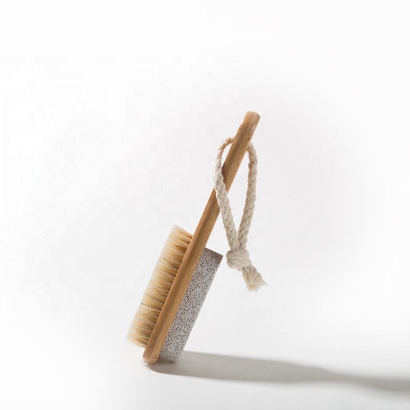 Natural Wood And Bristle Foot Nail Shower Brush With Pumice Stone Wooden Foot File Feet Brush