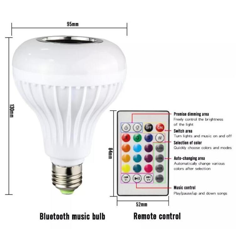 LED Smart Music Bulbs, 12W E27 RGB Music Bulb Speaker with 24 Keys Remote Control