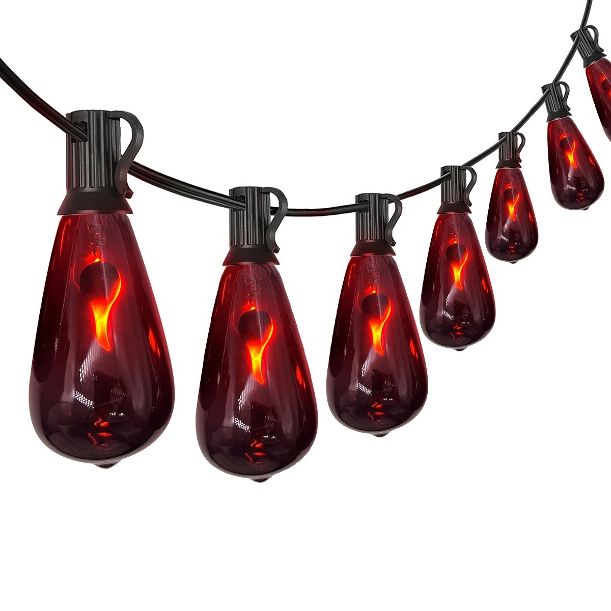 15m ST40 Dark Red Black Flame Bulb String Light Horror Terrifying Sence Ambient String Light Decorative Halloween String Light