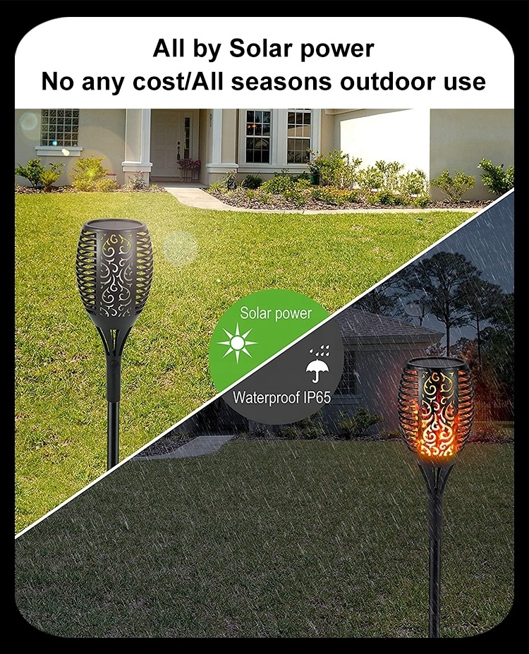 Wholesale 12 33 51 72 96 LED Tiki Torches led solar flickering flame torch lights outdoor garden solar flame light