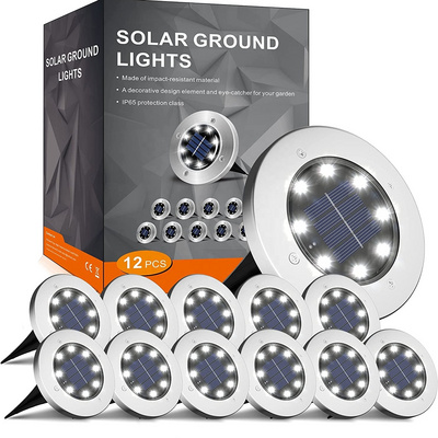 Stainless Steel 8 LED Ip65 Waterproof Disk Deck Light Solar Ground Lights for garden in ground solar ground light