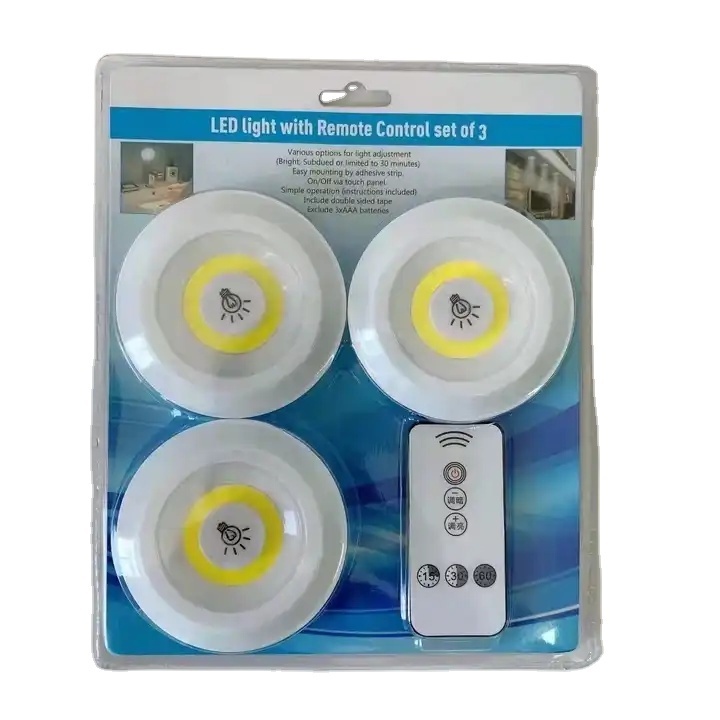 3 in 1 Round COB Lights Battery Indoor Mini Remote Control Sticky Wall Light