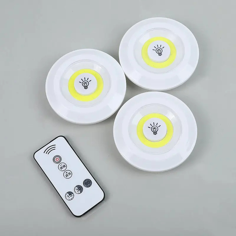 3 in 1 Round COB Lights Battery Indoor Mini Remote Control Sticky Wall Light