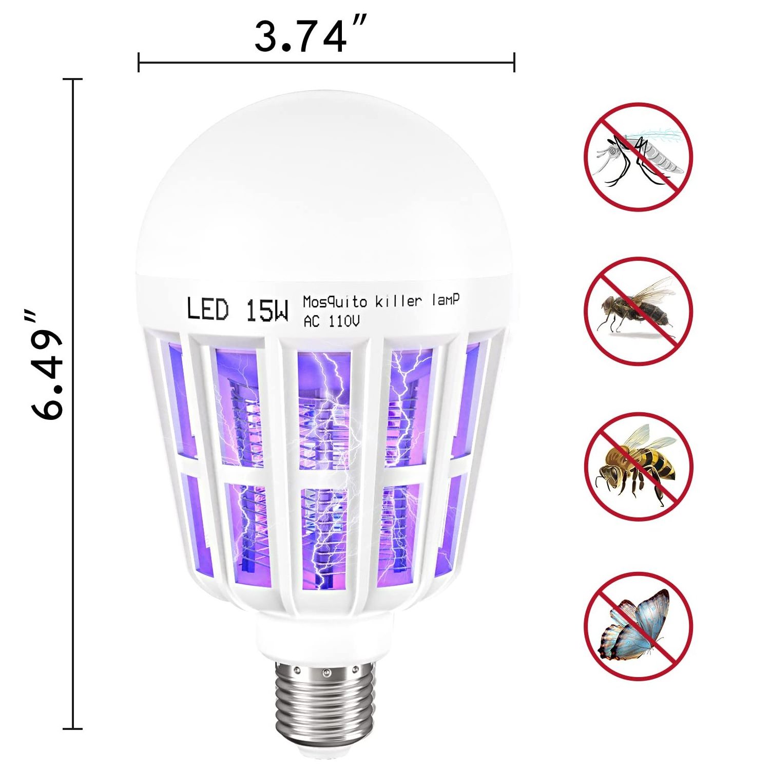 Mosquito Killer Lamp Bug Zapper Light Bulbs 2 in 1 Mosquito Light Bulb UV LED Bulb Zapper for Patio and Indoor