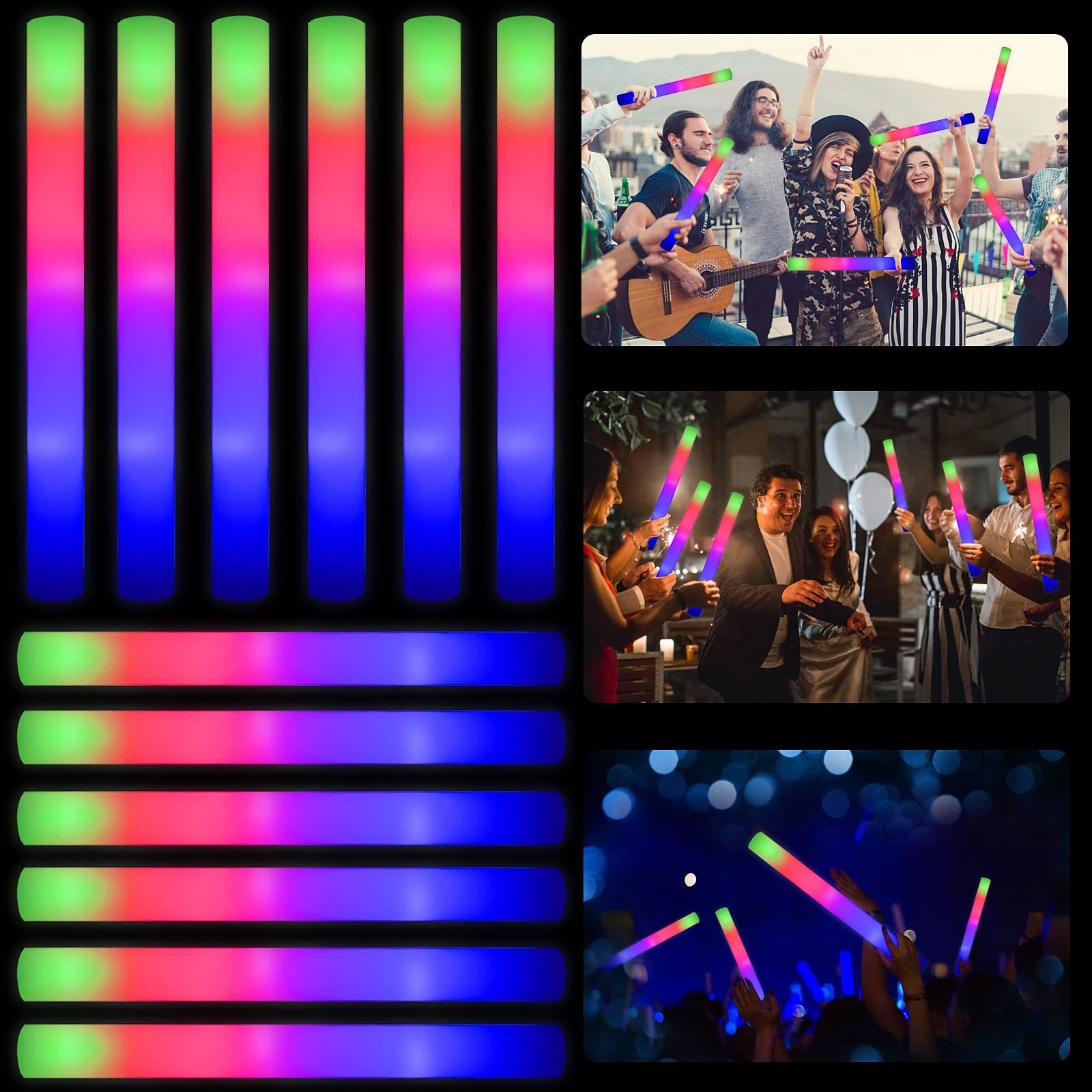 Flashing foam glow sticks Party Supplies party glow Light up baton Led Foam Sticks for Birthday Wedding Christmas Halloween