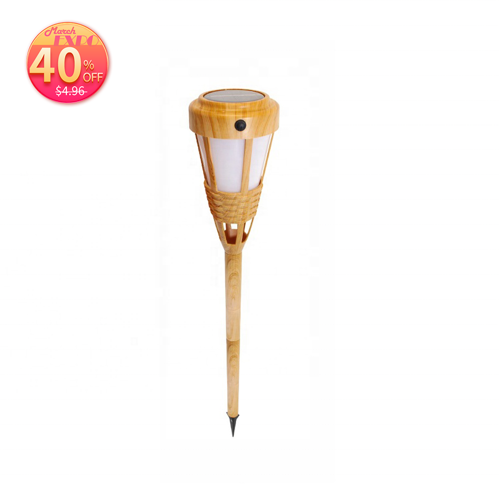 Patented Bamboo Wood Grain Outdoor Garden Stake Light LED Torch Flame Solar tiki torch light