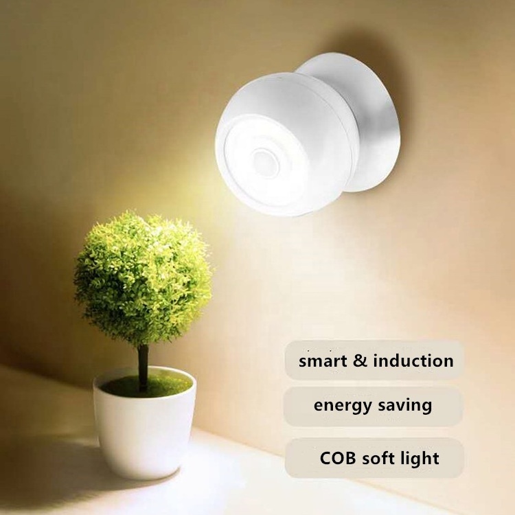 360 Degree Rotating Round Portable Battery Operated COB Motion Sensor Light with Magnetic base