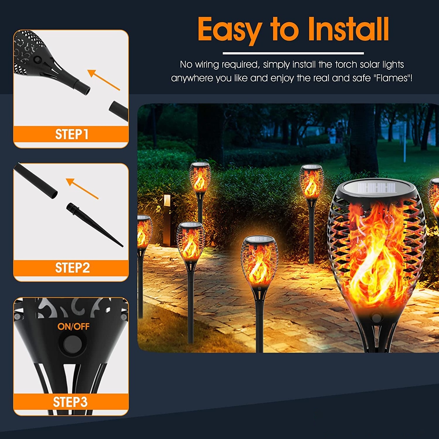 51 72 96 LED led flame light outdoor pathway lawn decor solar lights power outdoor tiki torch with flickering flame outdoor