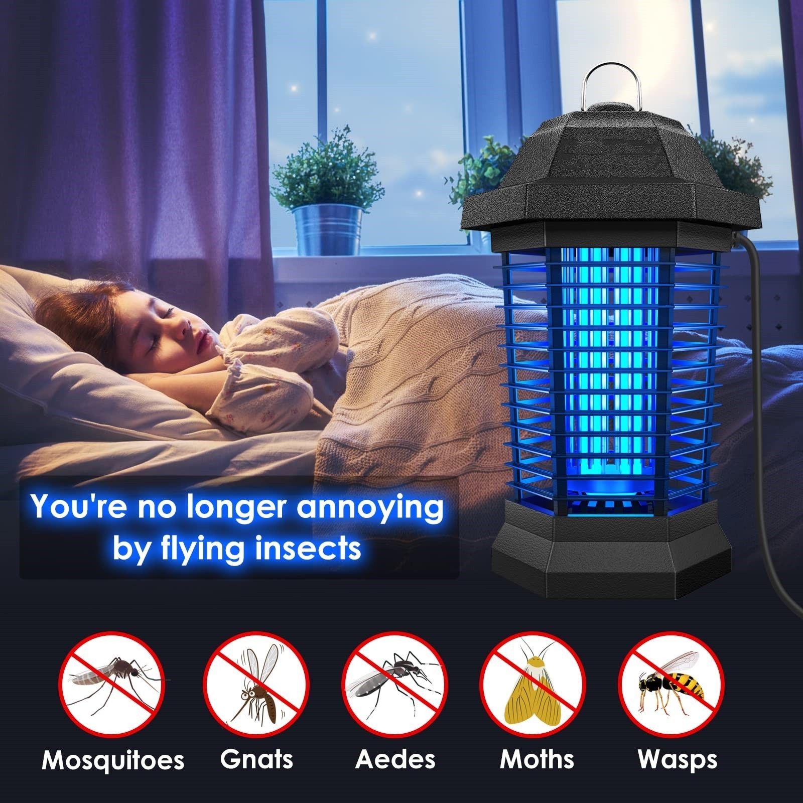 ABS Plastic Outer 3 Prong Plug Bug Zapper Mosquito Killer Lamp Outdoor Indoor Outdoor Electric