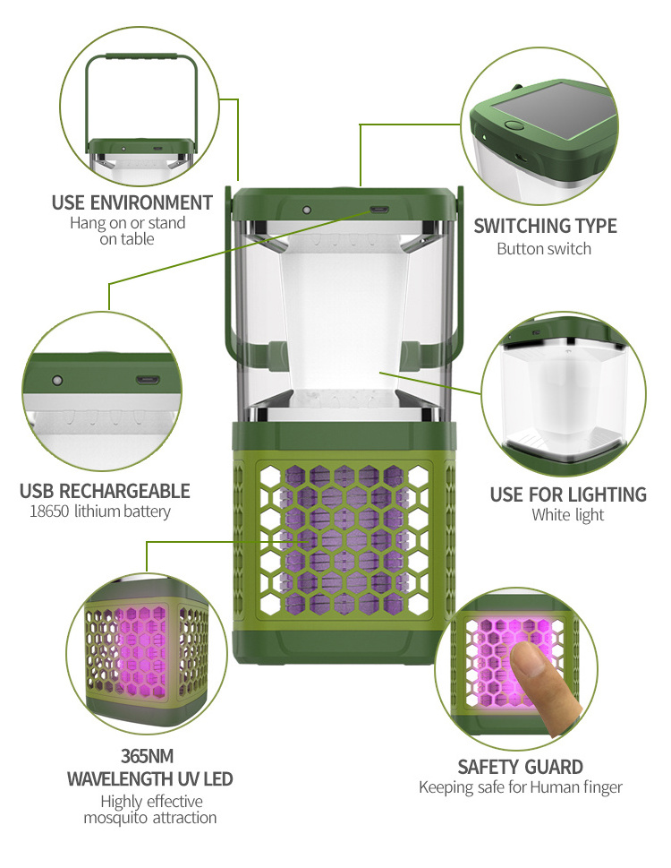 Outdoor waterproof 2-in-1 camping lantern bug zapper killer lamp tent light  insect mosquito killer lamp