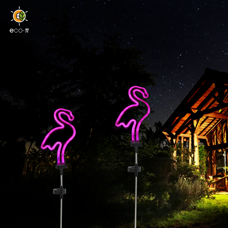 Hot Selling Pink Flamingo Shape Silicone Neon Outdoor Decorative LED Solar Garden Stake Light