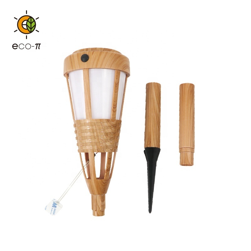 Patented Bamboo Wood Grain Outdoor Garden Stake Light LED Torch Flame Solar tiki torch light