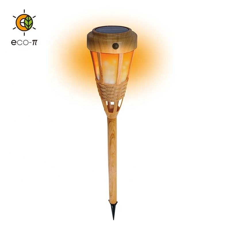 Patented Bamboo Wood Grain Outdoor Garden Stake Light LED Torch Flame Solar tiki torch light