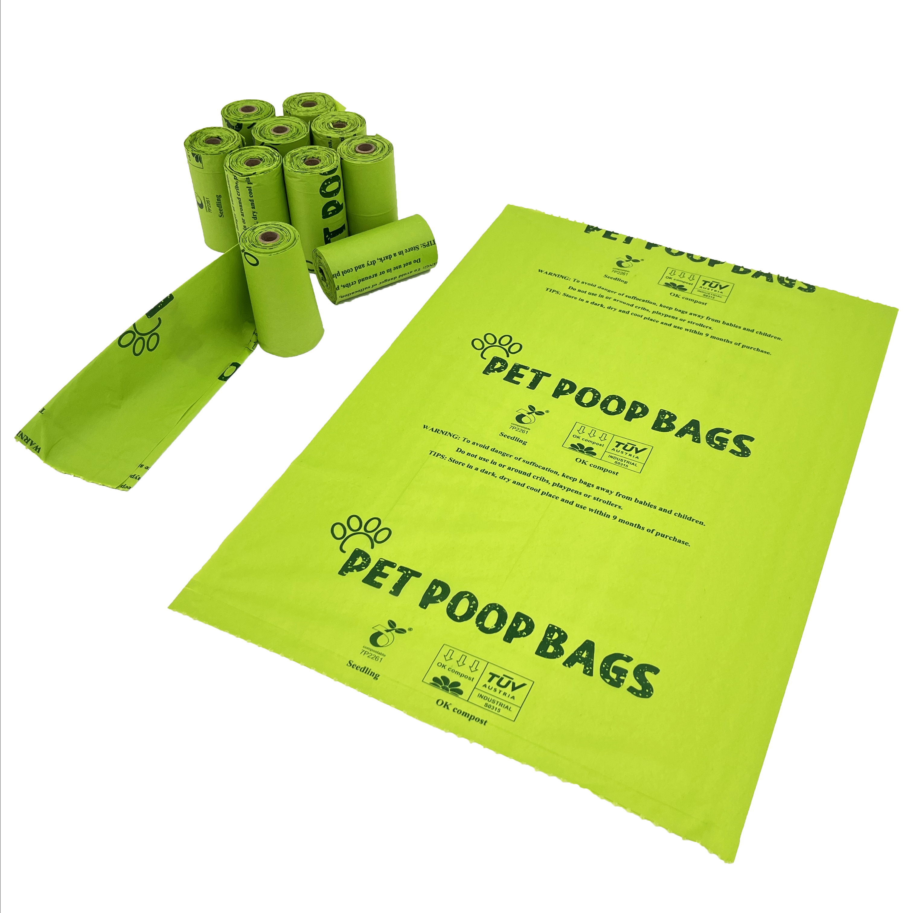 100% Compostable Biodegradable Quality Pet poop Cornstarch Made No Leaking Pet Waste Bag Wholesale Pack