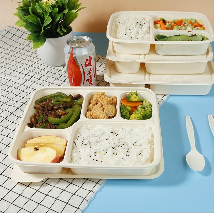 Biodegradable Fast Food Packaging Box 3 4 5 Compartment Microwave Safe Disposable Takeout Cornstarch Lunch Box