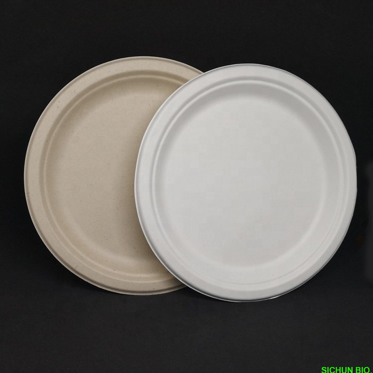 Disposable Sugarcane Bagasse Dinner Paper Plates 6 7 9 10 Inch Biodegradable Food Plates for Party