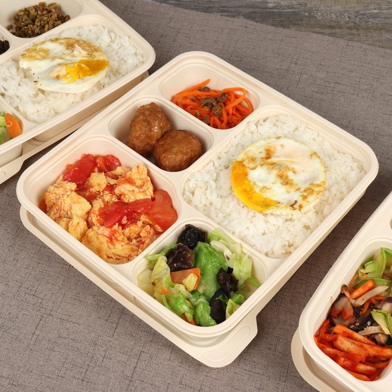 Biodegradable Fast Food Packaging Box 3 4 5 Compartment Microwave Safe Disposable Takeout Cornstarch Lunch Box