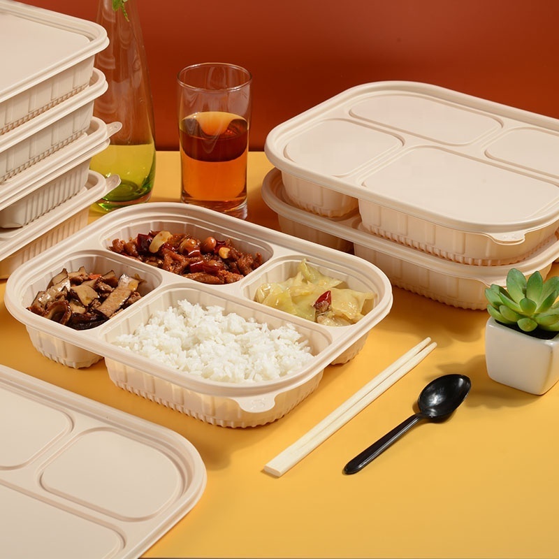 Biodegradable Fast Food Packaging Box 3 4 5 Compartment Microwave Safe Disposable Takeout Cornstarch Lunch Box