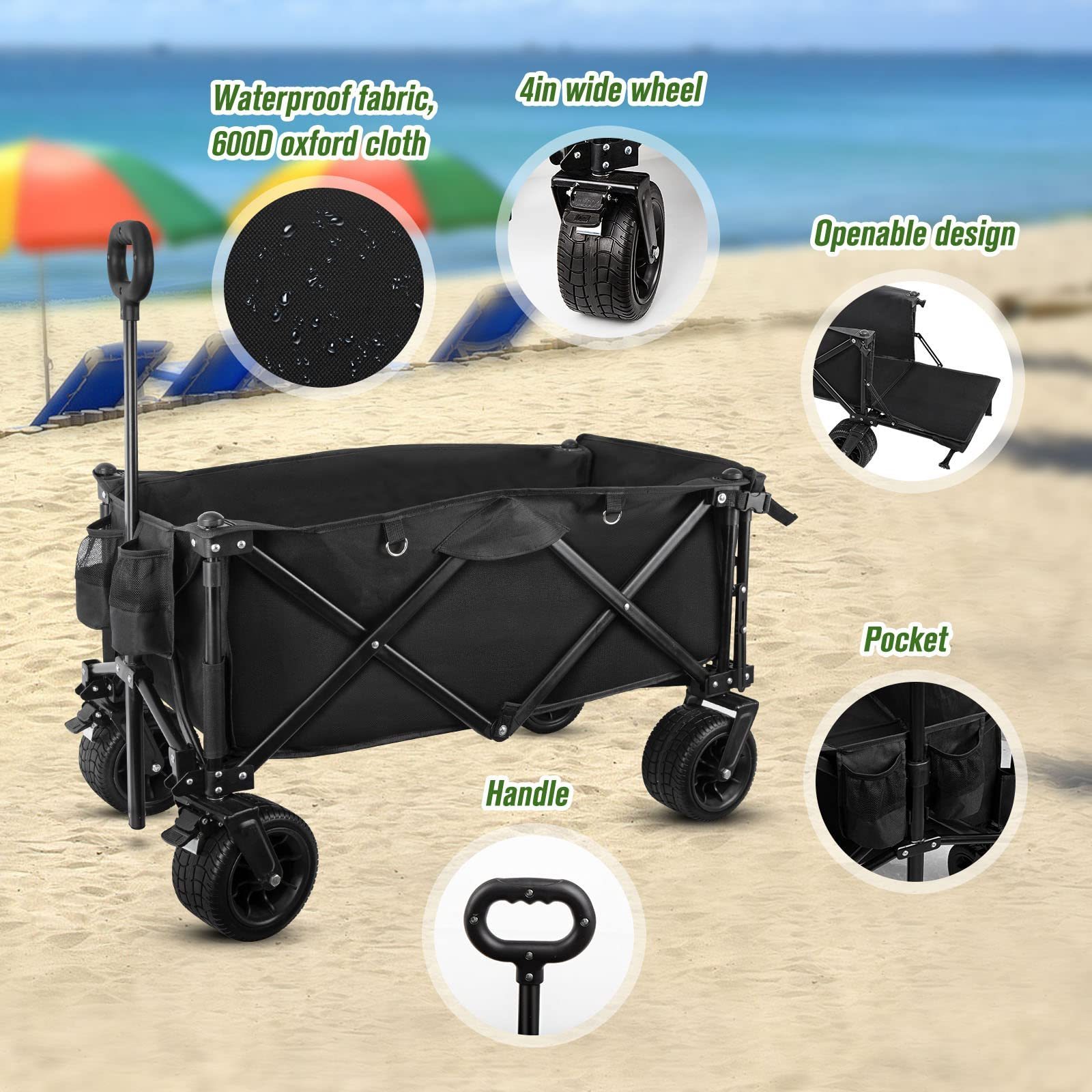 Collapsible Wagon Carts with Tailgate Folding Wagon Cart for Sand