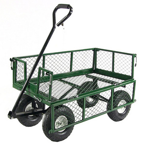 Heavy Duty  Home Garden Wagon Cart Garden Hand Trolley 3.50-4 Pneumatic 4 Wheel Platform Cart with Wheel Fold Cart