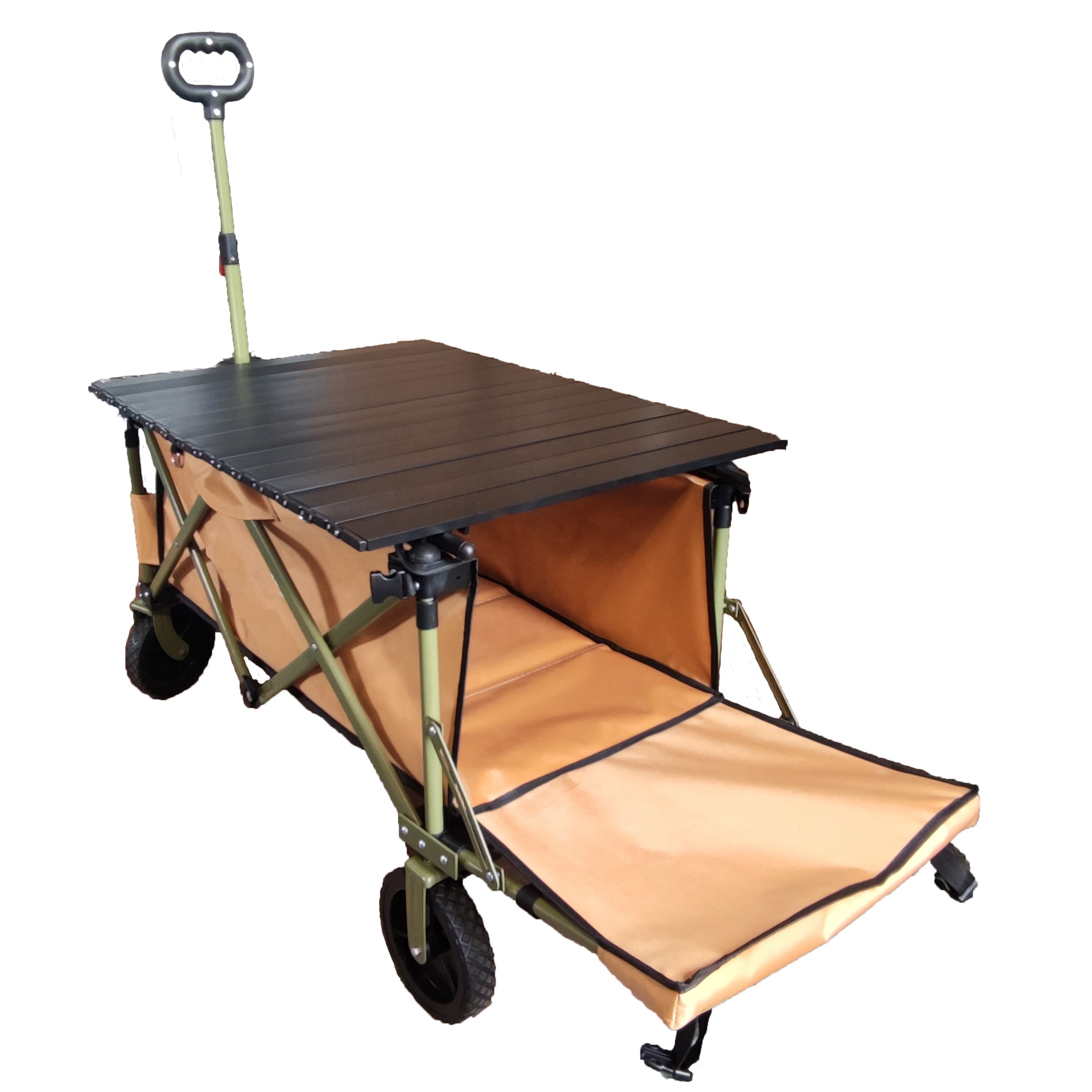 ECO1001TH Steel Frame Folding Outdoor Camping Trolley Wagon with Table Top Tailgate and High Handle for Adult