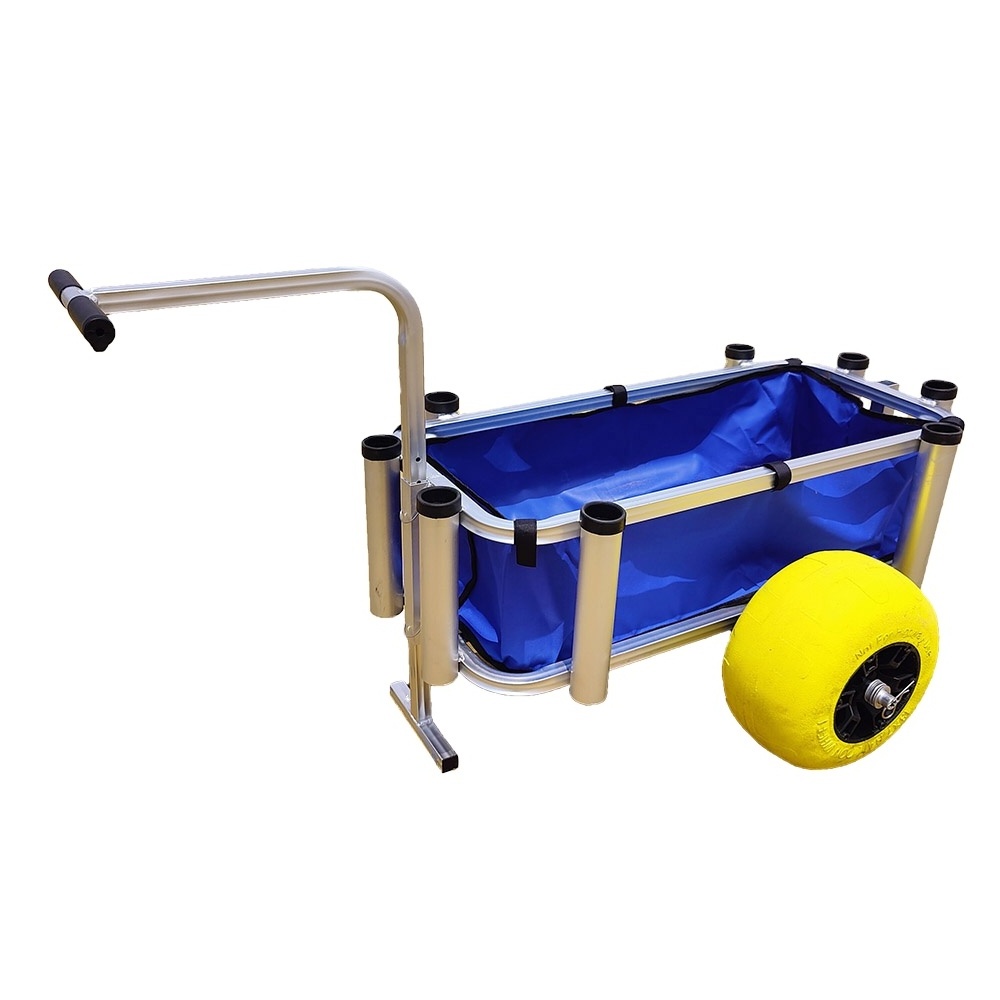 Outdoor Aluminium Trolley with 2 Balloon Wheel Tires Fishing Beach Cart Fishing Rod Cart Beach Fishing Cart