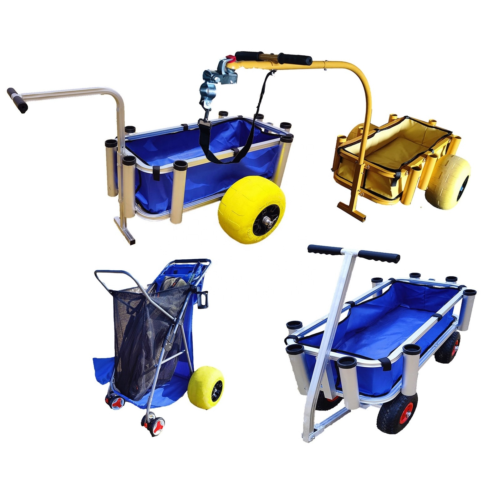 Outdoor Aluminium Trolley with 2 Balloon Wheel Tires Fishing Beach Cart Fishing Rod Cart Beach Fishing Cart