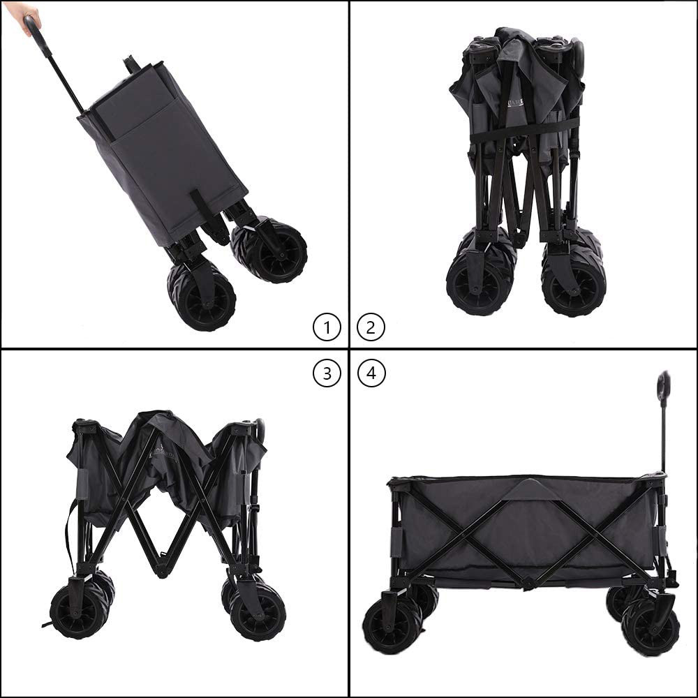 Heavy Duty Collapsible Folding All Terrain Utility Wagon Beach Cart With Egg Roll Table And Tailgate