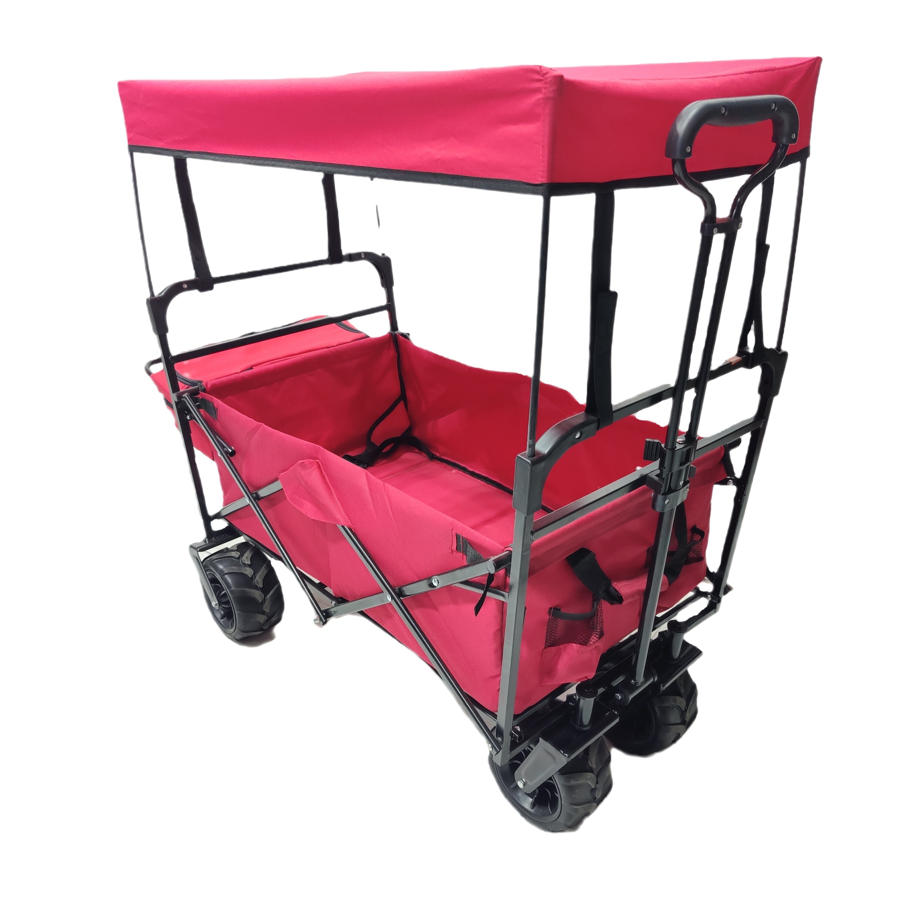 Outdoor Folding Utility Cargo Wagon Cart with Removable Canopy Cup Holders Folding Wagon Cart