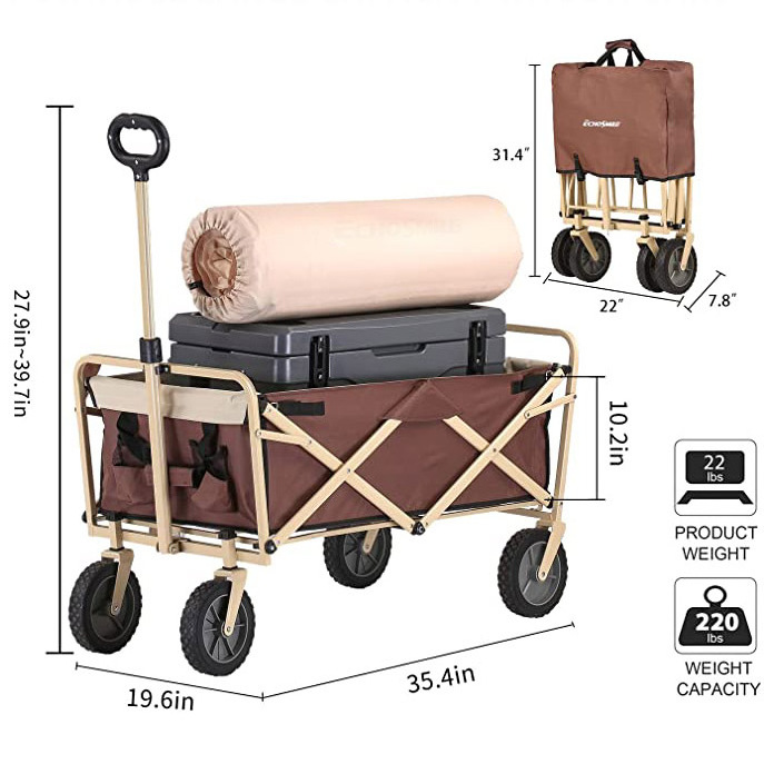 Camping Trolley Folding Trolley 4-wheeled Camping Foldable Cart Hand Carts Camping Wagon For Beach Outdoor Garden