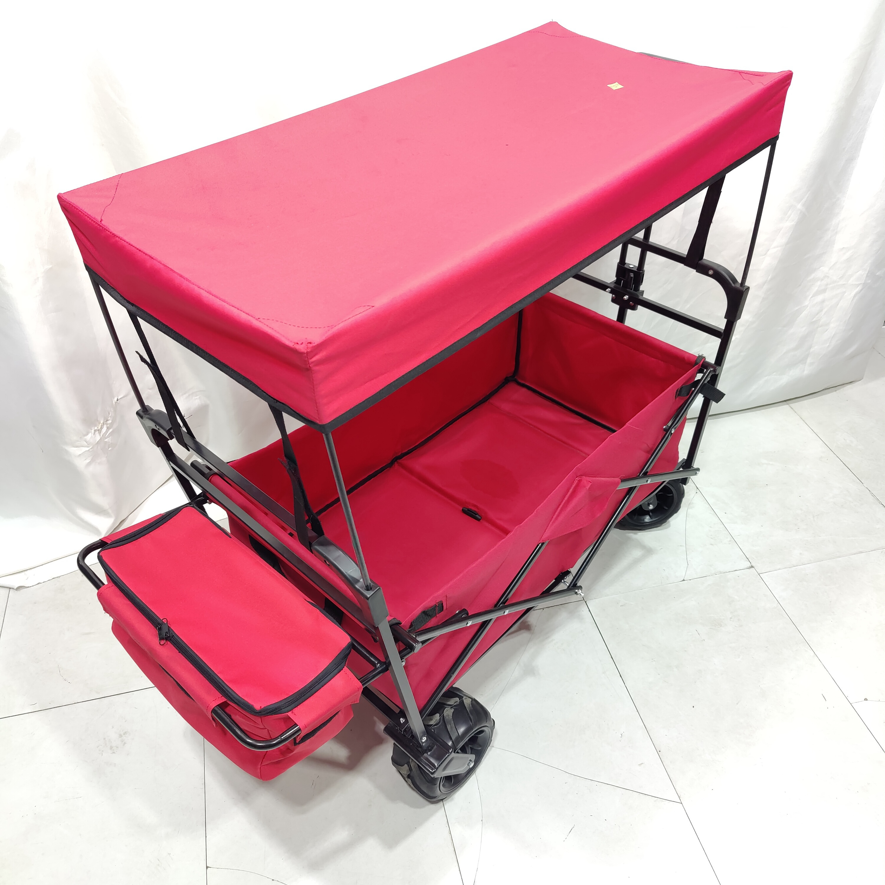 Outdoor Folding Utility Cargo Wagon Cart with Removable Canopy Cup Holders Folding Wagon Cart