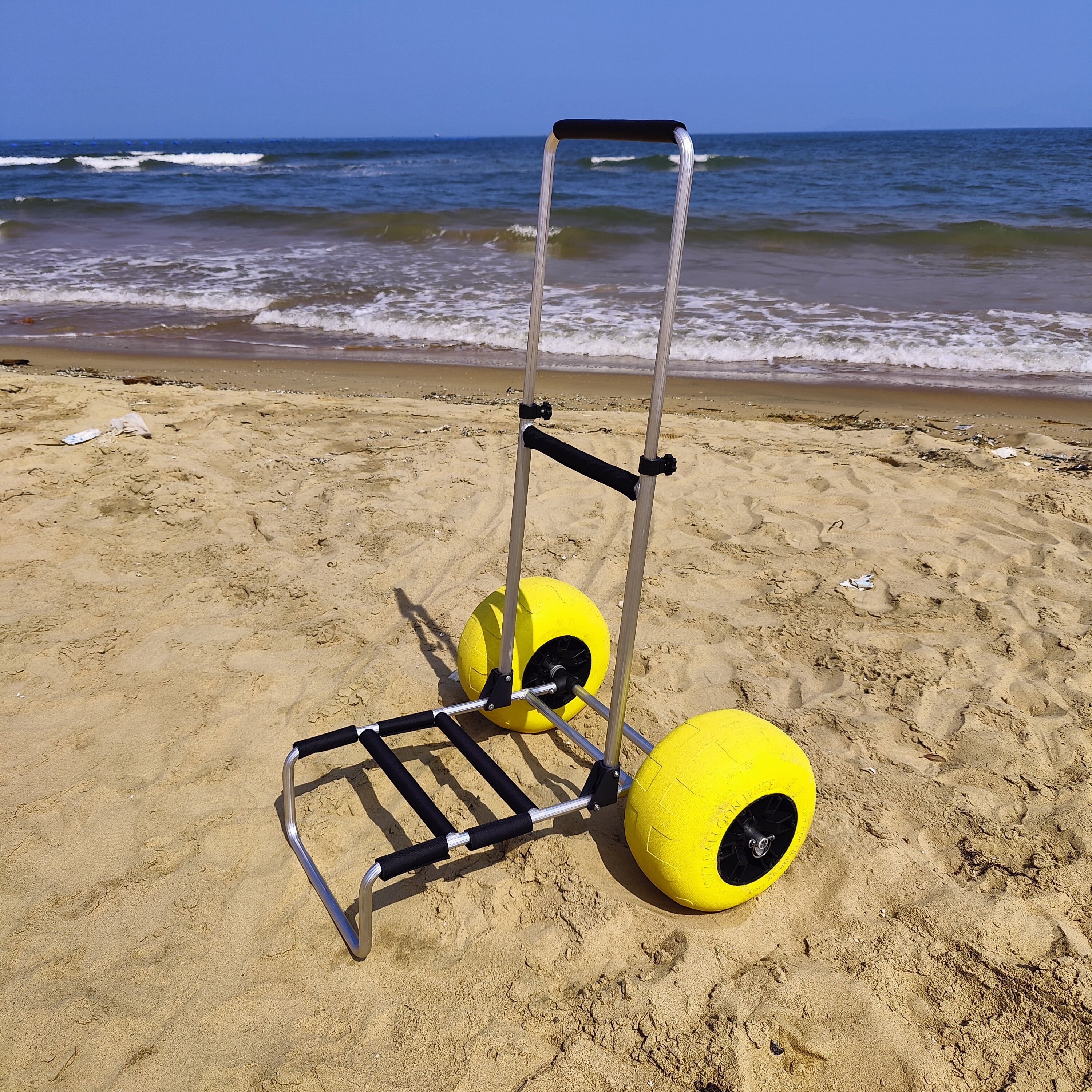 Sand Beach Fishing Cart Foldable Beach Wagon Cart Aluminum Beach Trolley Cart with Balloon Wheels